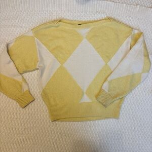 Ann Taylor Yellow and White Argyle Sweater